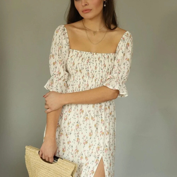 moodie Dresses & Skirts - NWT White Floral Smocked Midi Sundress